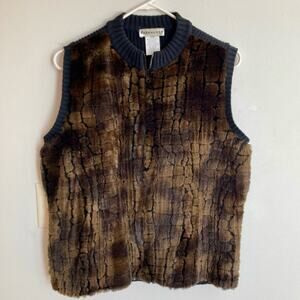 Parkhurst Womens M Brown Faux Fur Leopard Print Zip Front Vest Old Money Glam